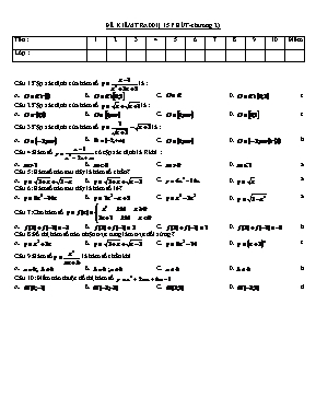 Đề kiểm tra 15 phút, chương 2 - Môn Toán 10 - Đề 001